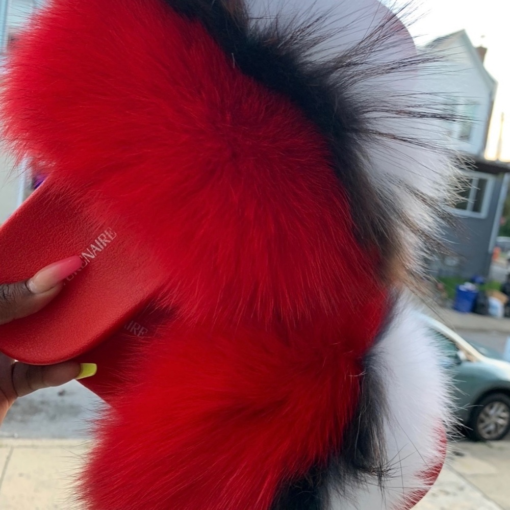 Red Shadow Custom Real Fur Unique Slides Sizes 9.… - image 3